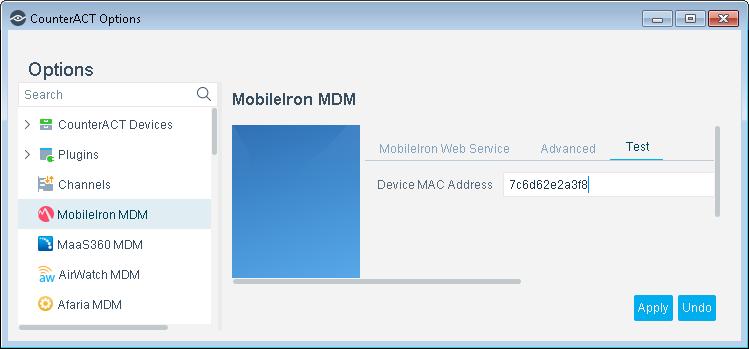 In the Device MAC Address field, type the MAC address of a mobile device that is registered with the MobileIron service. Do not enter colons.