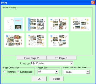 In this example, pages 2 to 8 are selected. A list of the pages to be printed is displayed.