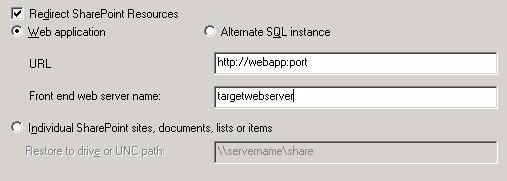 Performing backups and restores of SharePoint Server and SharePoint Foundation About restores of SharePoint Server and SharePoint Foundation 101 14 In the Front end web server name box, indicate the