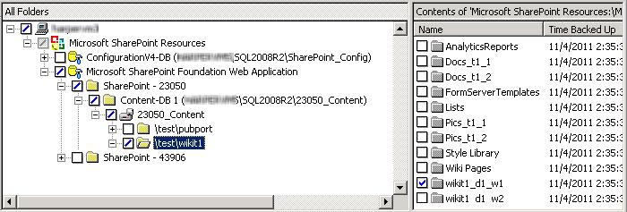 Then check the checkbox for the database in the Contents of pane. The following image shows a restore of a SharePoint 2010 Content database.