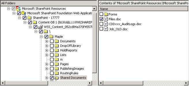 Performing backups and restores of SharePoint Server and SharePoint Foundation About restores of SharePoint Server and SharePoint Foundation 92 9 In the Contents of pane, select the item(s) to