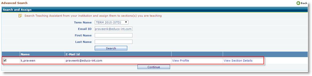 You can also tag the existing TA s with the help of Search TA button. User will be taken to following screen.