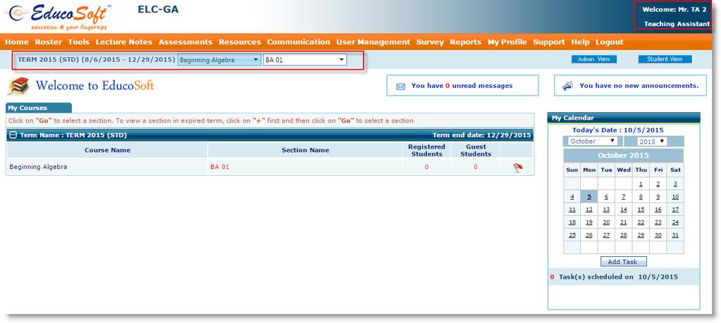 Instructor can also assign/modify permissions to TA added by Campus Co-ordinator, by clicking on Assign
