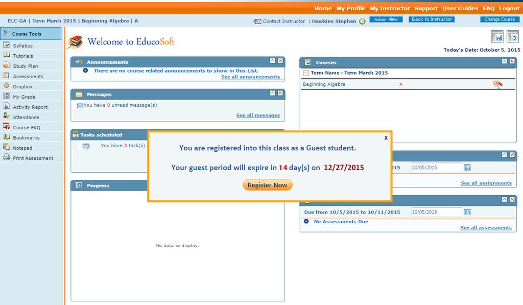 10. Student Guest Registration Message Changes: Before expiry: You Guest status expires in three (two,