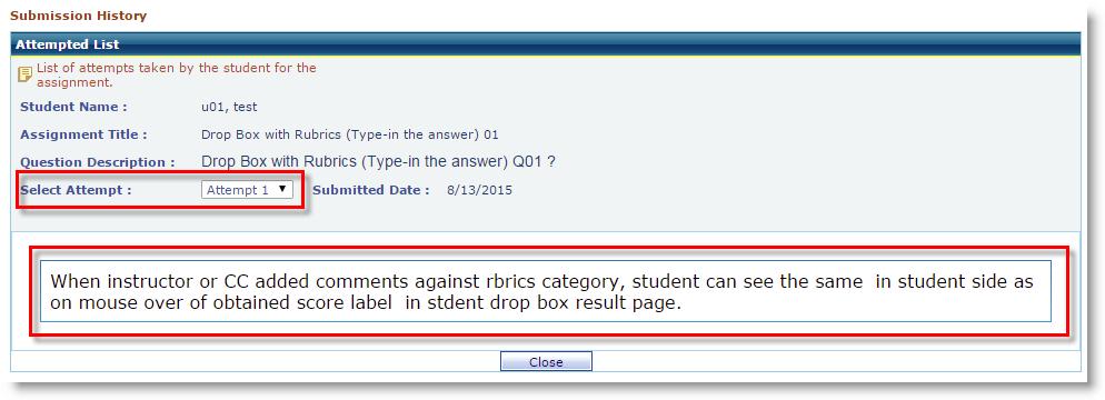Click on evaluated Drop box assignment title link as