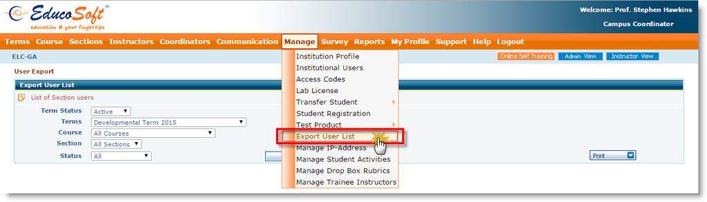 As shown in the above snapshot. Click on Export to PDF link to import the users list to PDF file.