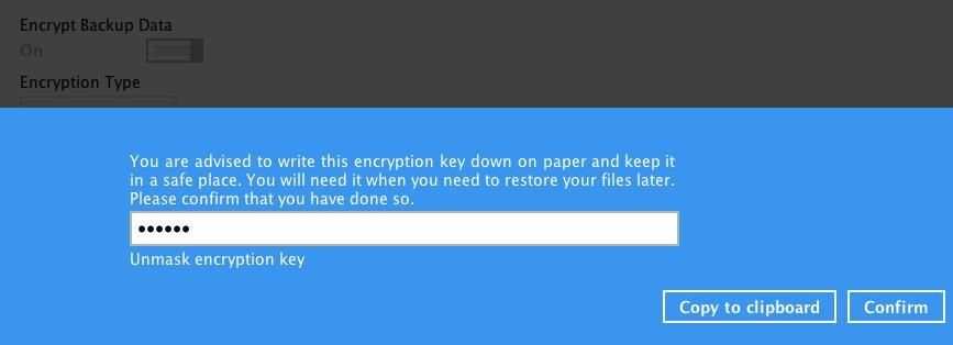 11. If you have enabled the Encryption Key feature in the previous step, the following pop-up window shows, no matter which encryption type you have selected.