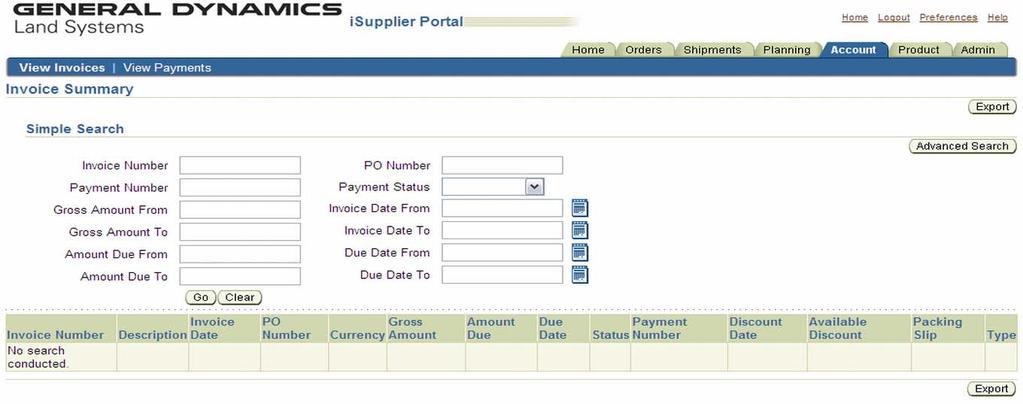 Invoices and Payments Invoices and Payments ISupplier Portal can provide you with complete invoicing and payment details for all POs placed through Oracle.
