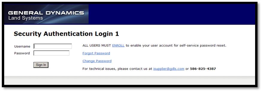 Enter your Username and Password for the Security Authentication Login page. Note: first-time users must enroll to enable the account for self-service password reset capability.
