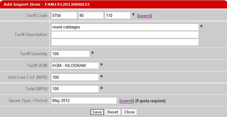 Figure 2.42 Add import item automatically loaded Click to save 14 Click to save or click to clear fields or click to exit.