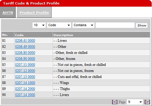 3 Select dropdown to select Product. 4 Click button to search for Malaysian Customs Tariff Code. 5 Tariff Code & Product profile screen appear. Figure 2.