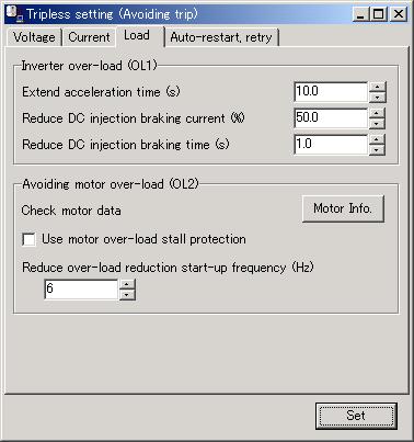 3.3.12.3. Load Pressing this button shows Motor information setting (Section 3.3.3). This value differs depending on the Type set in Motor information setting Motor information input menu.