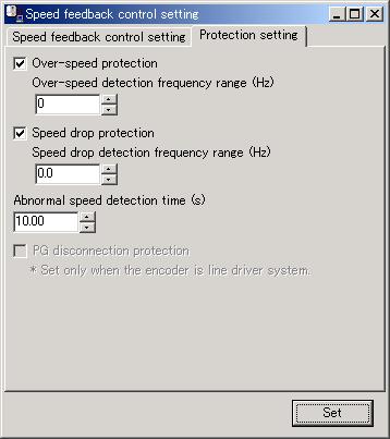 3.4.8.2. Protection Setting When the "Over-speed protection" is checked, the grayed-out item returns to normal and the setting can be made.