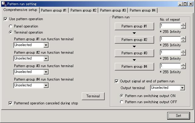 3.4.12. Pattern Run Setting 3.4.12.1. Comprehensive Setting Only when the check box of this item is checked, the grayed-out items of this menu return to normal.