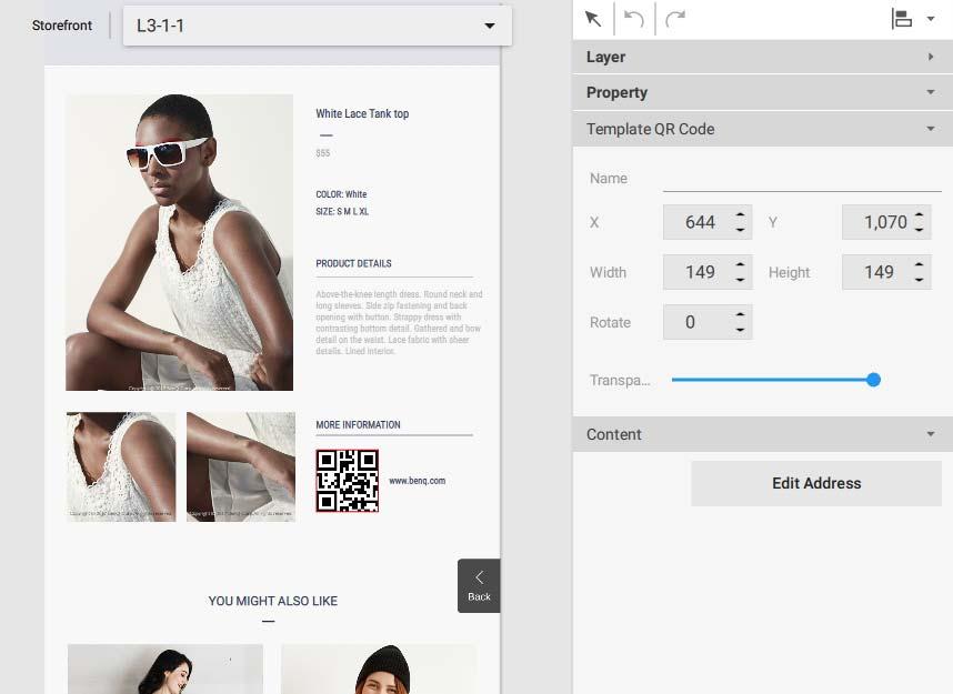 You can edit the URL for a QR code in a Content Page by selecting it in the canvas, then going