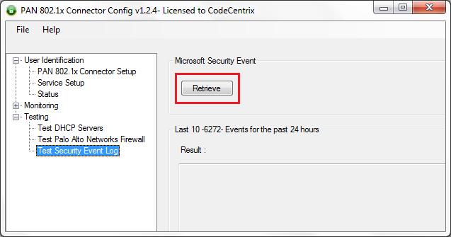 Navigate to Test Security Event Log by expanding the Testing menu. In the right hand pane will be a button named Retrieve.