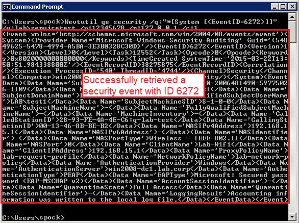 The following command uses an incorrect password for the specified Windows service account. The error output of the command is also shown.