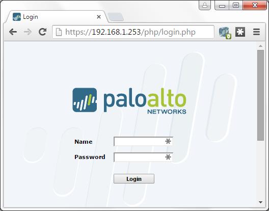 primary Palo Alto Networks firewall management interface by launching a web browser and navigating to HTTPS://<Firewall IP>. The Palo Alto Networks firewall web interface page should be displayed.
