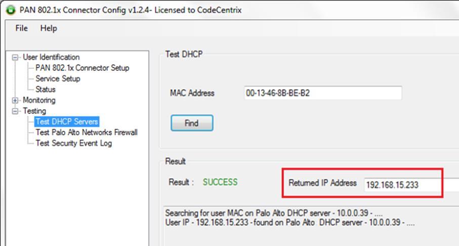 Result: SUCCESS Return IP Address <IP ADDRESS> Explanation of result: An IP address was successfully retrieved from the configured DHCP servers. The component works as expected.