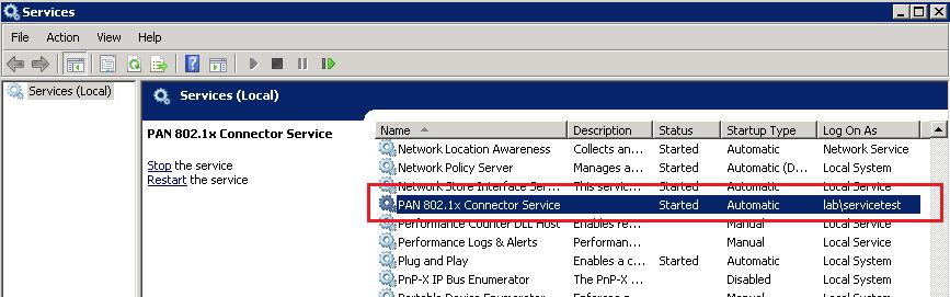 No user to IP mappings will be pushed to the Palo Alto Networks firewalls if this service is not running. Verify the current service status by clicking on Status in the PAN 802.