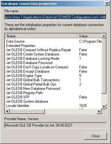 DataWorX Configurator User s Manual Database Connection Properties Selecting Connection Properties from the File menu opens the Database Connection Properties dialog box, shown below, which lists the