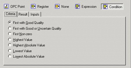 DataWorX Configurator User s Manual Input Tab: Condition Result Input Tab: Condition Criteria The Condition Result section of the Input tab, shown in the figure below, specifies the result of the