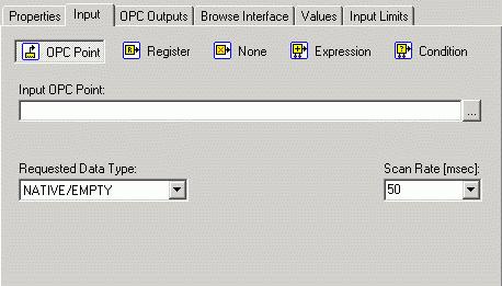 Configuring the Address Space None Expression Condition Criteria Condition Result Condition Inputs For more information about input settings, please refer to the "Register Settings: Input Tab"