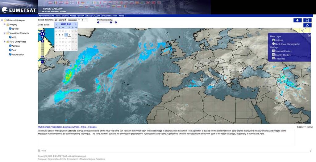 INTRODUCTION EUMETSAT New ImageGallery - Overview New EUMETSAT Image Gallery webapp: Under development in context of EO Portal EUMETSAT data is visualized by OGC Web Map Services (WMS), including o