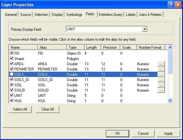 Introduction to ArcGIS for 2. Hiding fields is most easily done in the Layer Properties dialog. Right-click on the Soils layer in the table of contents and select Properties.