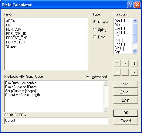 Introduction to ArcGIS for Dim pcurve as ICurve Set pcurve = [shape] Output = pcurve.length 14. In the PERIMETER = box, type Output. 15. The Field Calculator dialog should look like this: 16.