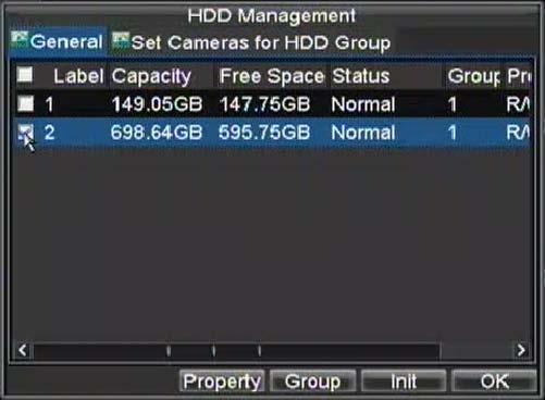 Figure 10. HDD Management Menu 4. Click the Property button. This will take you to the Property Settings menu. 5.
