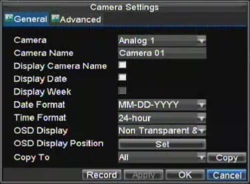 Configuring OSD Settings On Screen Display (OSD) settings can be configured in the Camera Management menu.