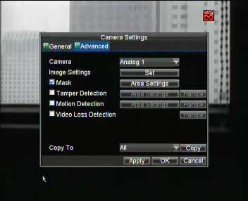 Figure 2. Advanced Camera Settings Menu 4. Check the Mask checkbox to enable feature. 5.