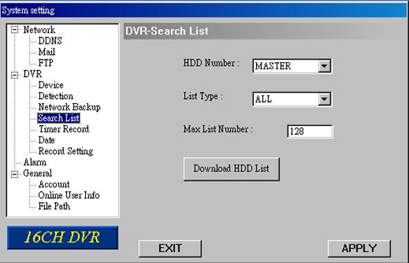 Search List HDD Number: Select one HDD (Master).