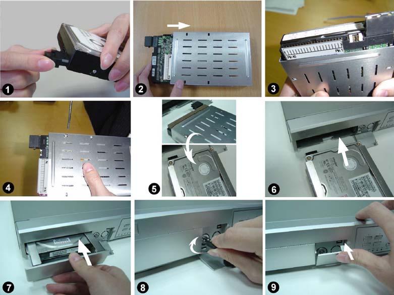 4CH Carefully follow the steps to ensure correct installation. *** Note: Please set one HDD to Master Mode or Single Mode *** Step 1 Connect the connector with the HDD (Pic. 1).