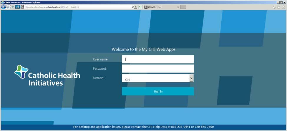 For CHI Citrix applications, you will see the new login page as shown below. Enter your CHI credentials and click Sign In. If you use Tap & Go, swipe or tap your badge and login as you usually do.