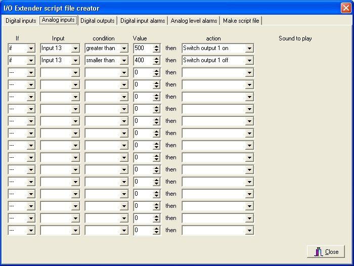 Scripting analog inputs This script allows you to use analog inputs in a form of