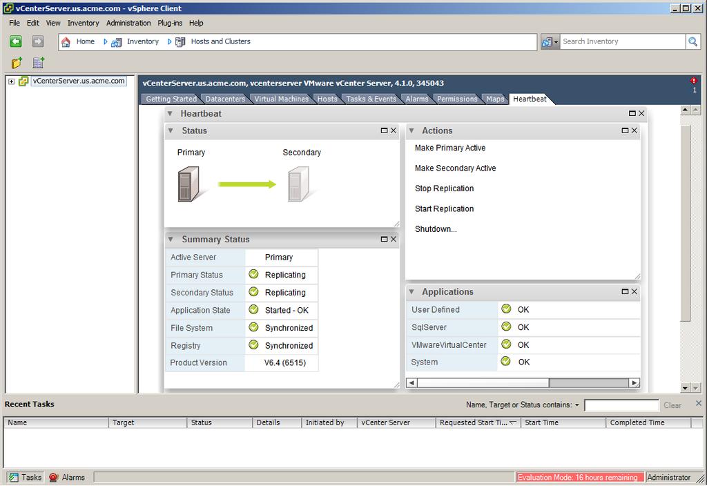 vcenter Server Heartbeat Administrator's Guide 3 Select the Heartbeat tab of vsphere Client. 4 When prompted to acknowledge the Security Alert, click Yes to proceed.