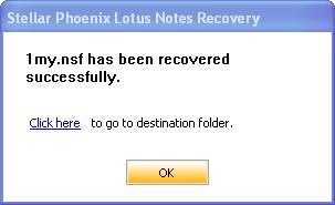 After completion of scanning process, the Stellar Phoenix Lotus Notes Recovery box opens showing the recovery process details