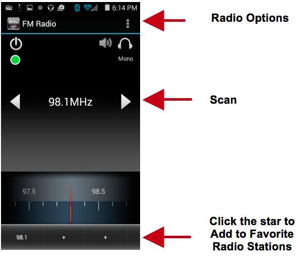 FM Radio as Background Click on the Home key to move the FM Radio to the background. Favorite Channels Click on the Star to add to Favorite Channels.