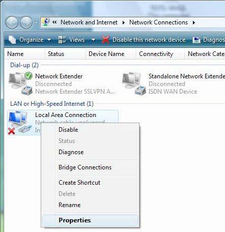 and click on Manage network connections on the left window