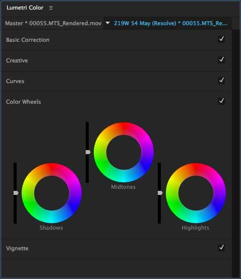 COLOR WHEELS These are the standard Three Way Color Correctors you will see in most video editing apps.