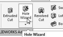 In the Features toolbar, select the Hole Wizard command by clicking once with the left-mousebutton on the icon as shown. 2.