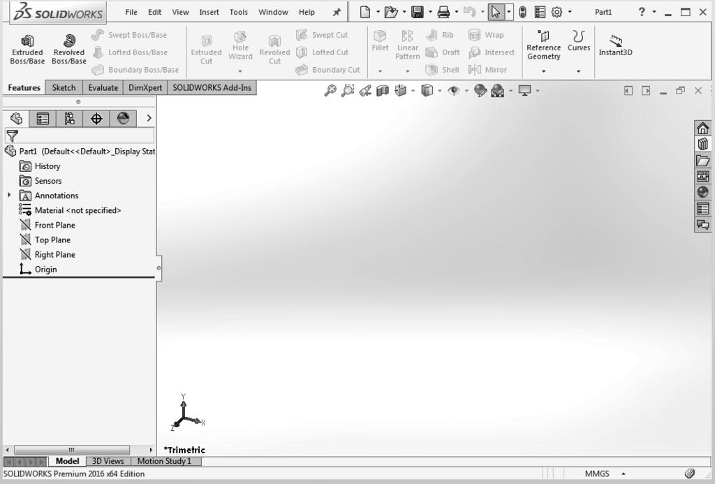 Select the Part icon with a single click of the left-mousebutton in the New SOLIDWORKS Document dialog box.