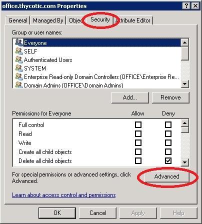 TIP: If desired, you may apply the permissions to specific Organizational Units instead of the entire domain.