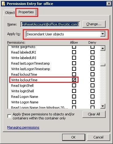 12. On the Properties tab select Apply to as Descendant User Objects,