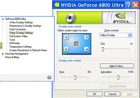 Chapter 7 Configuring Key ForceWare Graphics Driver Features Using Video Overlay Settings Use the Video Overlay settings to adjust the quality of video or DVD playback on your display.