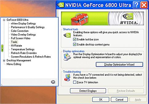 Chapter 7 Configuring Key ForceWare Graphics Driver Features Using the Tools Page To access the Tools page, click Tools from the NVIDIA display menu.