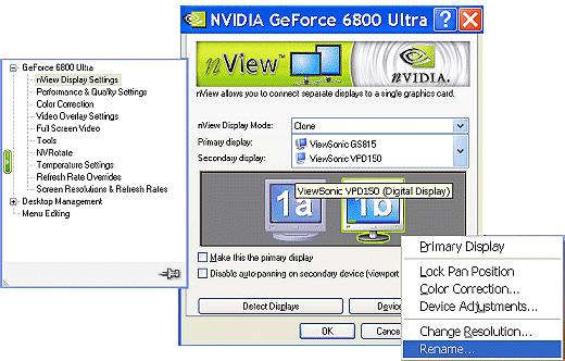 Chapter 4 Using nview Multi-Display Settings Figure 4.4 nview Display Settings Renaming a Display. 1.