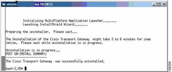Uninstall the Transport Gateway for Solaris Step 7 Click Uninstall to uninstall the application; after a few minutes the uninstall process is completed.